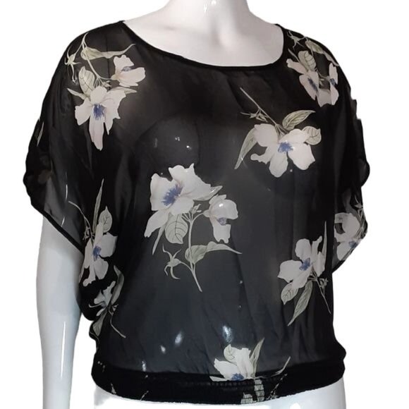 Torrid Tops - TORRID SHEER FLORAL PRINT BATWING SLEEVE SHIRRED HEM TOP SIZE 2 (2X 18/20)